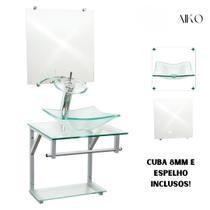 Gabinete de vidro para banheiros e lavabos com cuba de apoio quadrada + espelho incluso - vidro reforçado 10mm