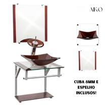 Gabinete de vidro para banheiros e lavabos com cuba de apoio quadrada + espelho incluso - vidro reforçado 10mm