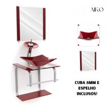 Gabinete de vidro para banheiros e lavabos com cuba de apoio quadrada + espelho incluso - vidro reforçado 10mm