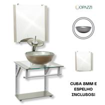 Gabinete de vidro para banheiros e lavabos com cuba redonda + espelho incluso - vidro reforçado 10mm - Lopazzi