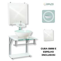 Gabinete de vidro para banheiros e lavabos com cuba redonda + espelho incluso - vidro reforçado 10mm - Lopazzi