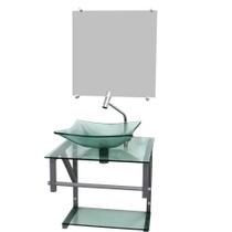 Gabinete de vidro verde 40cm ac com cuba quadrada