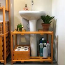 Gabinete Duplo Estante de Madeira para Banheiro com Coluna de Pia