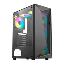 Gabinete Gamer Acegeek Atlas R338, Rainbow, Mid-Tower, Lateral de Vidro, Com 4 Fans, Preto, AG-ATLAS-R338-BK-I4F