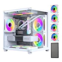Gabinete Gamer Aquário Branco Com 4 Fans Rgb Vidro Temperado