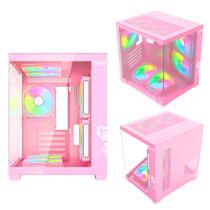 Gabinete Gamer Aquário Candy Clanm, Tower, mini-ITX - micro-ATX, Vidro Temperado Lateral , Rosa