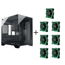 Gabinete Gamer Aquario Clarity Preto Vidro + 7 Fans LED