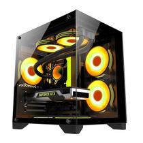 Gabinete Gamer Aquário Com 4 Fans Inclusas Para Water Cooler Rgb Tampa Vidro - HAYOM