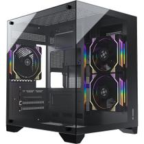 Gabinete Gamer Aquário Fortrek Clarity Preto Lateral Vidro