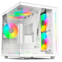 Gabinete gamer aquário grande usb 3.0 tipo c para até 7 cooler fan aquarius profissional mt-g810bk branco c3tech