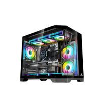 Gabinete Gamer Aquário Vidro Temperado Black M-ATX Sem Fonte Com 6 Fans Rainbow RGB D-MATX07