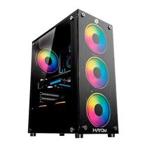 Gabinete Gamer Atx Hayom Gb1749 Rgb Lateral de Vidro C/ 4 Fans - Preto