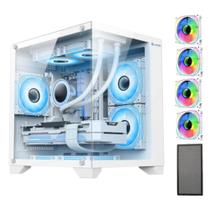 Gabinete Gamer Branco Com 4 Fans Inclusas Para Water Cooler Rgb Tampa Vidro - HAYOM