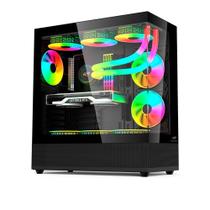Gabinete Gamer C3-Tech Aquarius MT-G850BK, Mid Tower ATX, Lateral e Frontal em Vidro Temperado, Preto - MT-G850BK - C3Tech Gabinete Gamer C3-Tech Aquarius MT-G850BK, Mid Tower ATX, Lateral e Frontal em Vidro Temperado, Preto - MT-G850BK - C3Tech