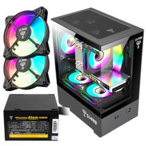Gabinete Gamer Clanm Megalon Suporta Até 5 Ventoinhas 120mm e Cooler CPU Com Vidro Temperado + Fonte Atom 400W ATX + 2 Unid Fans Rgb Gabinete Gamer Clanm Megalon Suporta Até 5 Ventoinhas 120mm e Cooler CPU Com Vidro Temperado + Fonte Atom 400W ATX + 2 Unid Fans Rgb
