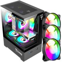 Gabinete Gamer Clanm Megalon Suporta Até 5 Ventoinhas 120mm + Placa Mãe ATX Mini-ITX e Cooler CPU Vidro Temperado + 3 Unid Fans Rgb