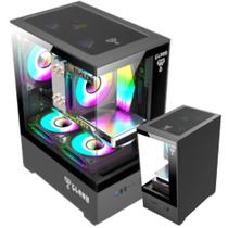 Gabinete Gamer Clanm Megalon Suporta Cooler CPU 167mm e 5 Ventoinhas + Placa-Mãe ATX Mini-IT Com Vidro Temperado