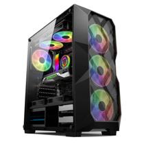 Gabinete Gamer com 3 Cooler Fan LED RGB 120mm Mid Tower Atx MAtx Mini Itx Vidro Temperado Psu Cover Hayom