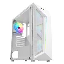 Gabinete Gamer com 4 Cooler Fan LED RGB Vidro Temperado Psu Cover Branco Hayom