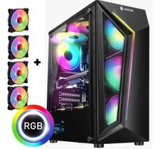 Gabinete Gamer Com 4 Fans Rgb Inclusas Lateral Em Vidro