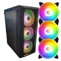 Gabinete Gamer Desktop com 03 Cooler Fan Led RGB Usb Mid Tower Black Edition C3tech