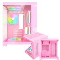 Gabinete Gamer Grodd Candy Suporta Até 7 Fans e Water Cooler Com Vidro Temperado Clanm Cor Rosa