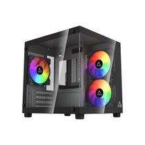 Gabinete gamer gstorm aquario vanguard micro atx/ itx usb 3.0 vidro temperado 3 fans rainbow preto