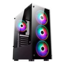 Gabinete Gamer Hayom Atx/M-atx com Lateral e Frontal Em Vidro Temperado com 4 Fans RGB - GB1749 Preto