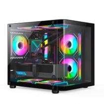 Gabinete Gamer HAYOM, Mini Tower, Lateral e Frontal em vidro, 4x FANs, Preto - GB1798 Gabinete Gamer HAYOM, Mini Tower, Lateral e Frontal em vidro, 4x FANs, Preto - GB1798