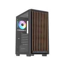 Gabinete Gamer Husky Dome 600, Mid Tower, ATX, Lateral em Vidro, Frontal em Madeira Ripada, Com 4 Fans ARGB, Preto - HGN600PT