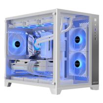 Gabinete gamer hyrax tower mini m-atx, lateral e frontal em vidro temperado,s/cooler,branco -hgb710w