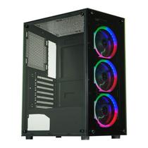 Gabinete Gamer KMEX, CG-30C5, Frontal e Lateral em Vidro Temperado, 3x Fans RGB, USB 3.0, ATX, Micro-ATX, ITX - Preto