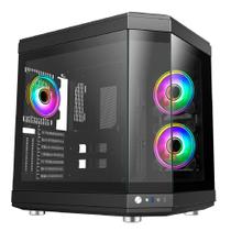 Gabinete Gamer Liketec Unreal Dark, Cube Desing, Mid Tower, Vidro Temperado, Sem Fonte, Sem Fans, Preto