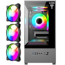 Gabinete Gamer Megalon Clanm Ótima Ventilação Suporta Até 5 Fans Cooler de CPU e Placa-Mãe ATX Mini-ITX Vidro Temperado + 3 Unid Fans Rgb