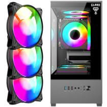 Gabinete Gamer Megalon Clanm Suporta Até 5 Fans Cooler de CPU Placa Mãe ATX Mini-ITX Vidro Temperado Com Ótima Ventilação + 3 Unid Fans Rgb