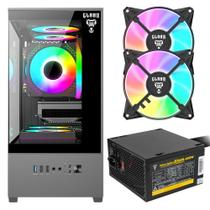 Gabinete Gamer Megalon Clanm Suporta Até 5 Fans Cooler de CPU Vidro Temperado Com Ótima Ventilação + 3 Unid Fans Rgb + Fonte Atom 400W ATX