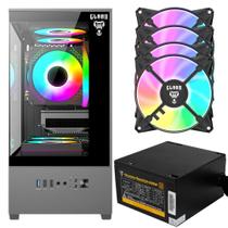 Gabinete Gamer Megalon Clanm Suporta Até 5 Fans Cooler de CPU Vidro Temperado Com Ótima Ventilação + 4 Unid Fans Rgb + Fonte Quantum 650W ATX 5 Gabinete Gamer Megalon Clanm Suporta Até 5 Fans Cooler de CPU Vidro Temperado Com Ótima Ventilação + 4 Unid Fans Rgb + Fonte Quantum 650W ATX 5