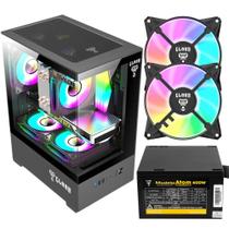 Gabinete Gamer Megalon Suporta Até 5 Fans Cooler de Cpu e Com Vidro Temperado + Fonte Atom 400W ATX + 2 Unid Fans Rgb