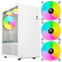 Gabinete Gamer Mid Tower Branco White com Lateral em Vidro Temperado Psu Cover e 3 Cooler Fan Led Ventoinha Rainbow - C3TECH