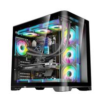 Gabinete Gamer Mid Tower com Vidro Temperado Black ATX MATX Sem Fonte Com 7 Fans Rainbow RGB DMATX09 Gabinete Gamer Mid Tower com Vidro Temperado Black ATX MATX Sem Fonte Com 7 Fans Rainbow RGB DMATX09