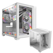Gabinete Gamer Mid Tower Forcefield White Ghost Branco Suporta Water Cooler e 9 Fans Com Vidro Temperado Lateral/Frente - Pcyes
