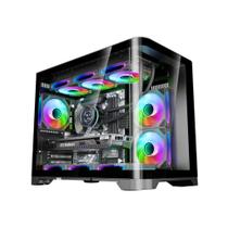Gabinete Gamer Mid Tower Vidro Temperado Black M-ATX Sem Fonte Com 6 Fans Rainbow RGB D-MATX10