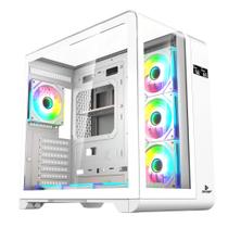 Gabinete Gamer Mid Tower Vidro Temperado Curvado White ATX/M-ATX/ITX Sem Fonte Com 4 Fans RGB Plus D