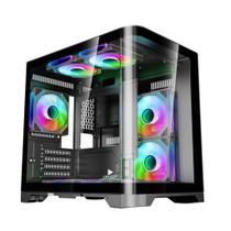 Gabinete Gamer Mini Tower Vidro Temperado Black M-ATX Sem Fonte Com 5 Fans Rainbow RGB D-MATX11