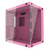 Gabinete gamer motospeed hyrax, lateral e frontal vidro temperado, sem fan, hgb700p pink