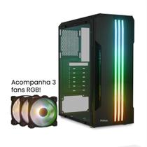 Gabinete Gamer PCFort Lines RGB com 3 fans RGB, ATX Preto