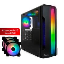 Gabinete Gamer PCFort Lines RGB com 3 fans RGB, ATX Preto