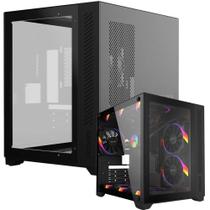Gabinete Gamer Pcyes Forcefield Vulcan Black com Frontal e Lateral em Vidro Temperado, Chassi Robusto de 0,7mm e Suporte para Placas Mini ITX e Micro ATX