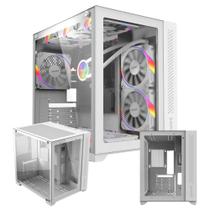 Gabinete Gamer Pcyes Forcefield White Ghost Mid Tower Lateral/Frente de Vidro Temperado Suporta Water Cooler e Até 9 Fans