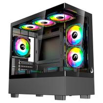 Gabinete Gamer Rise Mode Crystal Glass 03, Mid Tower, Lateral e Frontal em vidro, Preto - RM-CA-CY-03-FB Gabinete Gamer Rise Mode Crystal Glass 03, Mid Tower, Lateral e Frontal em vidro, Preto - RM-CA-CY-03-FB